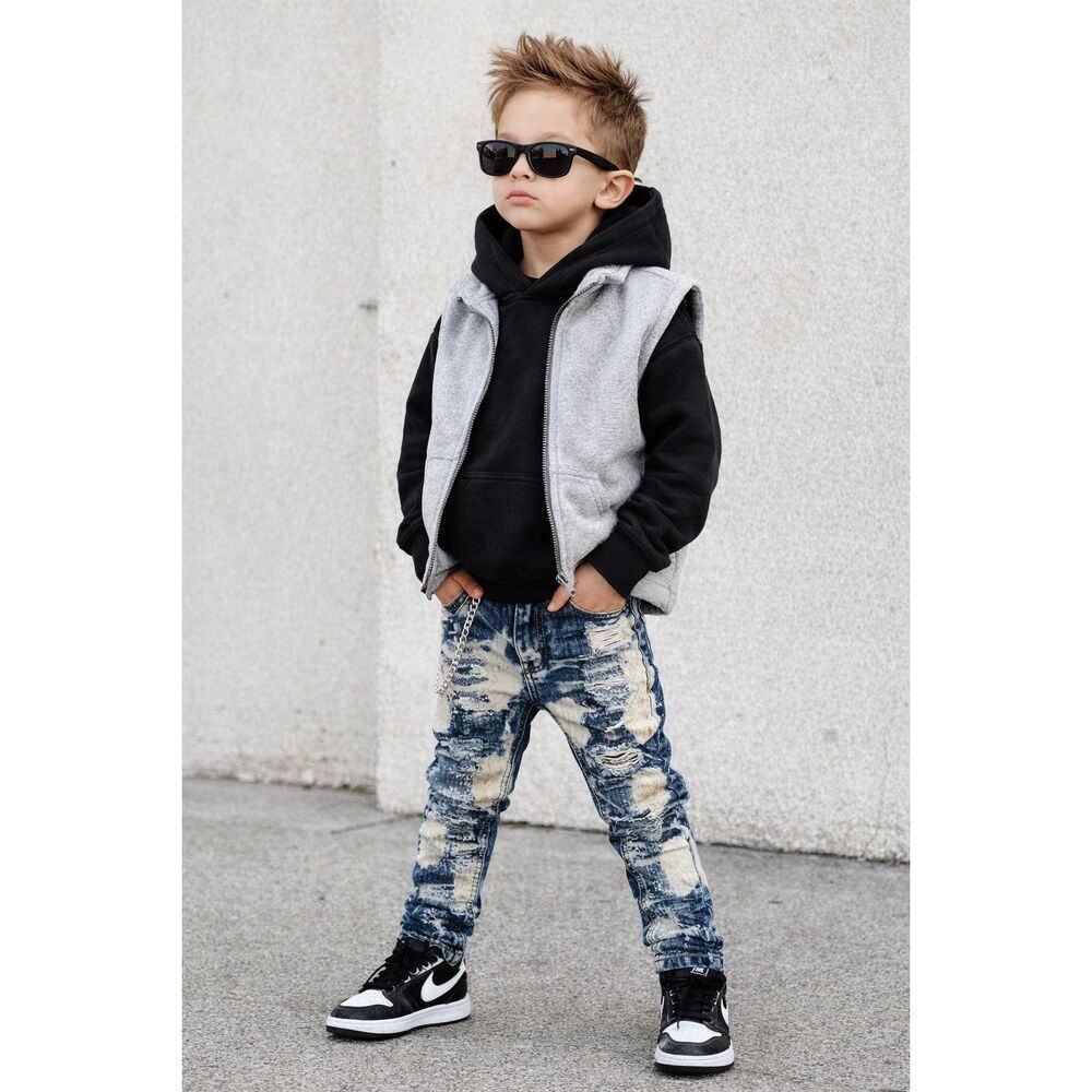 Boys Distressed Acid Wash Skinny Jeans Paint Splatter Streetwear Size 4 GS-115